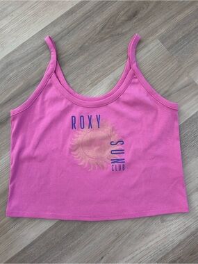 Roxy Pink Sun Graphic Ribbed Crop Tank